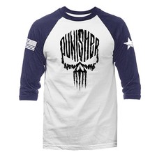 Punisher Skull US Flag American Pride Warrior Patriotic Military Raglan