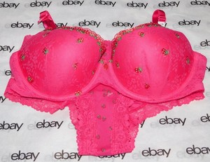 NEW Victoria's Secret Pink Wink Push-Up Balconette Bra 38D & Panty Set Large VS