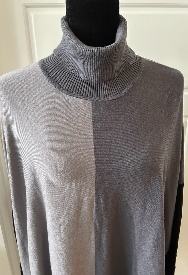 Alfani Cape Sweater Poncho Turtleneck Colorblock Gray Neutral Pullover 1X - Image 2 of 4