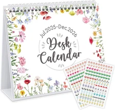 SKYDUE Desk Calendar 2025-2026, 18 Months Calendar from Jul. 2025 to Dec. 2026, 