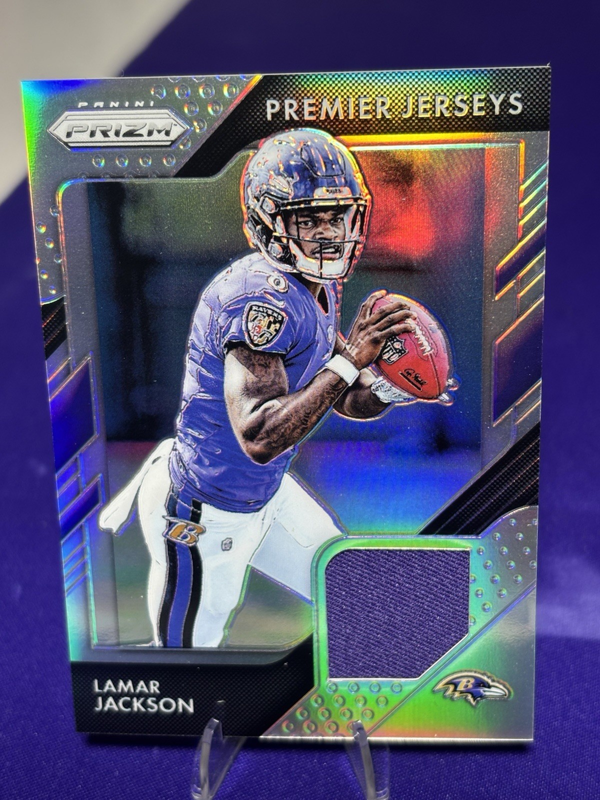 LAMAR JACKSON ROOKIE PATCH 2018 PANINI PRIZM SILVER REFRACTOR PREMIER JERSEY