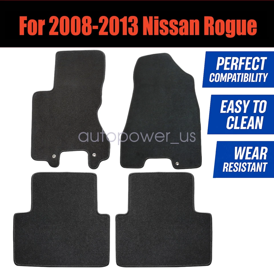 Alfombrillas de repuesto delanteras y traseras de terciopelo negras para Nissan Rogue 2008-2013 Foto 3 de 4
