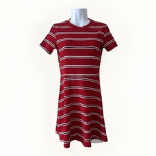 RED STRIPED SKATER DRESS MOD CASUAL BOHO CHIC UK 8 XS