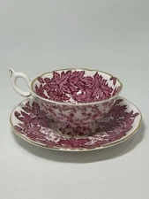 Coalport Elizabethan Bone China Gilded Burgundy Maple Leaf Teacup & Saucer