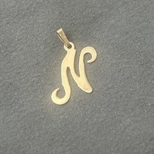 Solid 14 Karat Gold Pendant N Initial Monogram