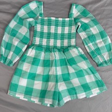 Janie and Jack Toddler Girls Green Gingham Smocked Romper 18-24 Mo Long Sleeve