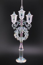 Hanging Iridescent Christmas Decoration of Victorian Style Street Lamp & Wreath