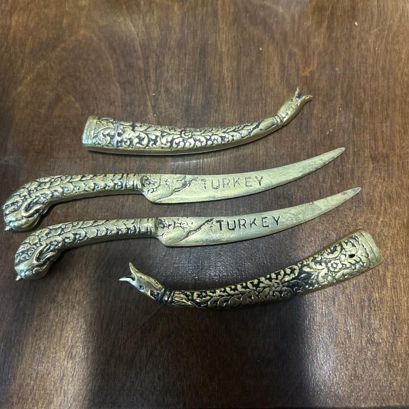 Set of (2) Vintage Turkish Brass Dragon Letter Opener With Sheath