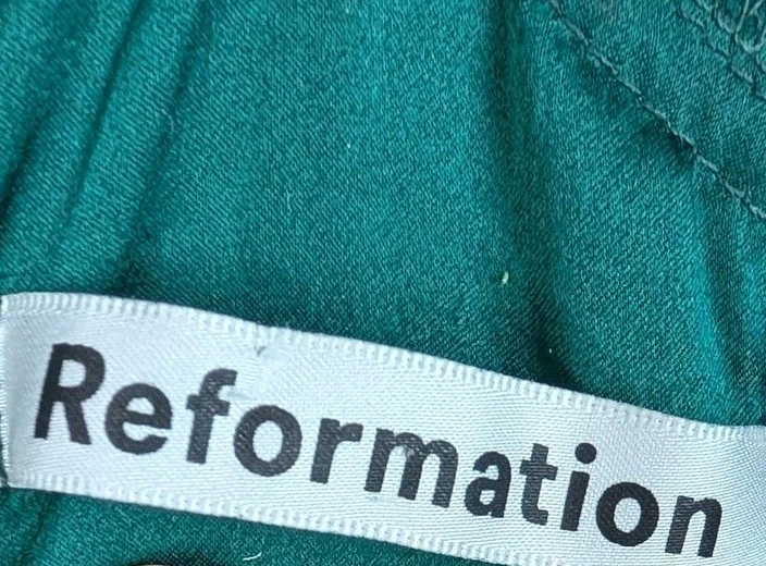 Reformation Dress Womens 6 Green Silk Long Sleeve Square Neck Ruched Midi Formal - Image 4 of 4