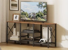 New TV Stand for 55" TVs – 3-Tier Open Shelves, Rustic Brown