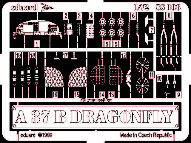 Eduard Accessories SS106 - 1:72 A-37 B Dragonfly - Etched Set - New