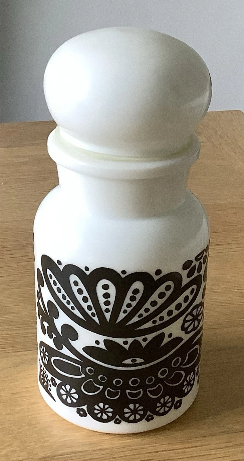 MCM Milk Glass Vintage Apothecary Jar Purple Floral Belgium Rare no. 6