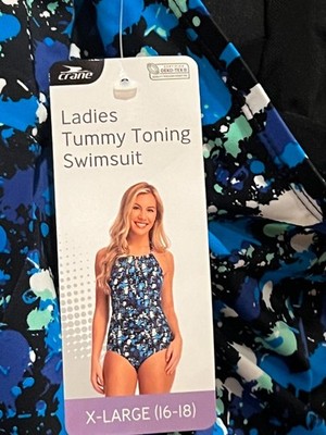 Crane Women's One Piece Swimsuit Tummy Toning Halter XL Floral Full Coverage