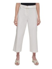 CALVIN KLEIN Womens White Cropped D-ring Belt Wear To Work Wide Leg Pants 16