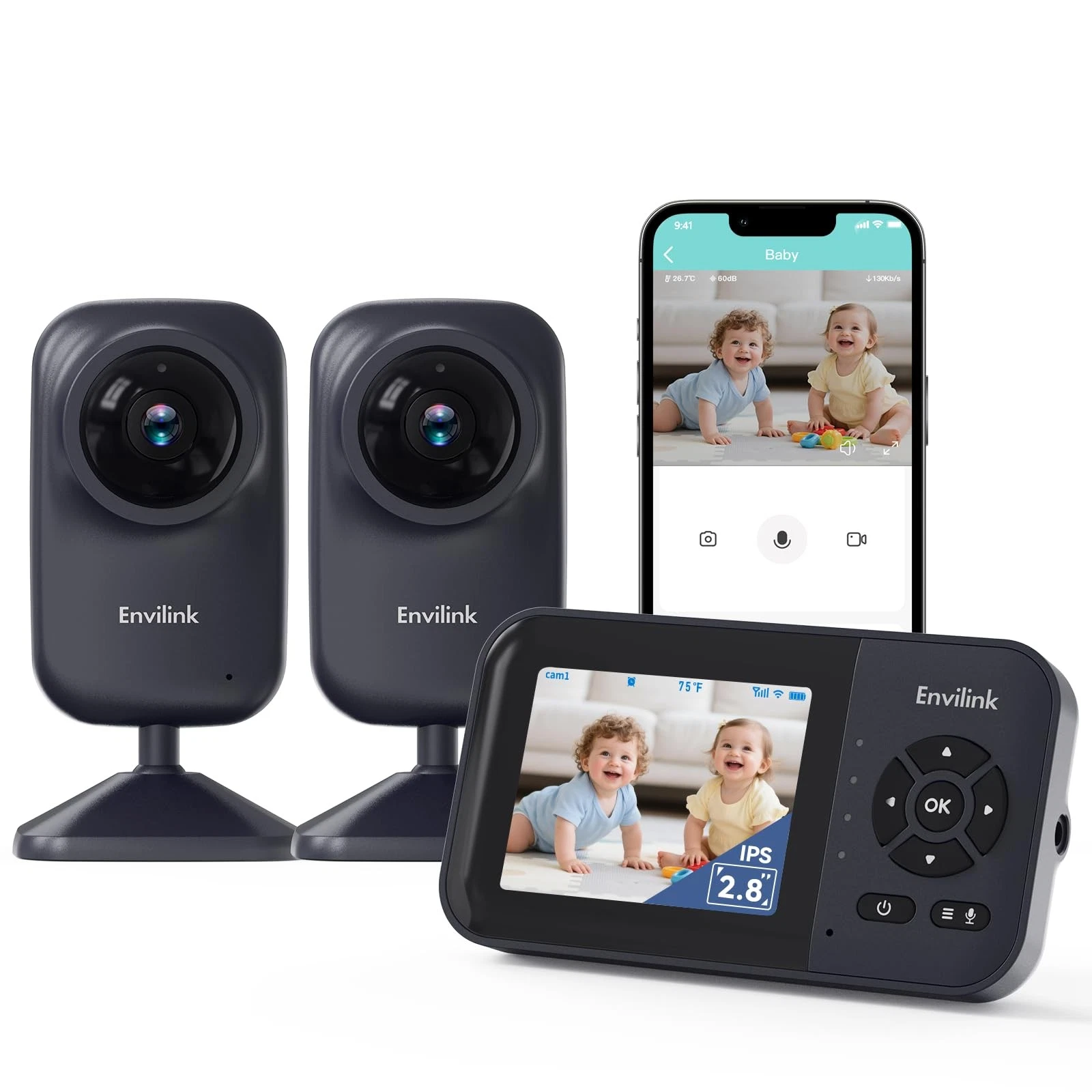 Video Baby Monitor with 2 Cameras, App Connectivity, 1200ft Range, Vox Mode, ...