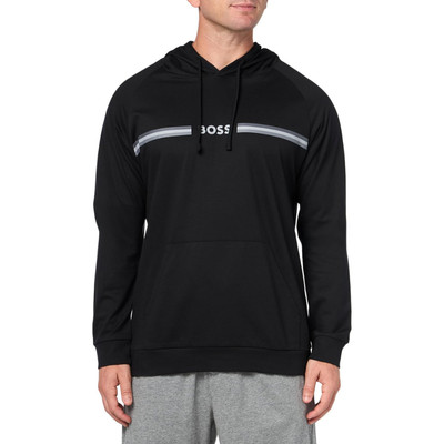 Hugo Boss Men Solid Black Authentic Logo Pullover Hooded Cotton Sweatshirt New