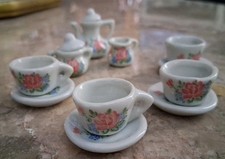 VNTG Mini PORCELAIN TEA SET 13pc Doll House Dishes EXCELLENT Floral Design