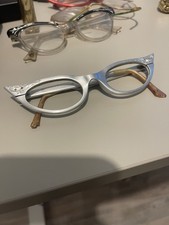 Vintage Eched Aluminum Frame Women's Mid Century Cat Eye Eyeglasses Victory