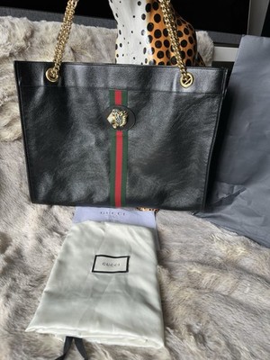 Original GUCCI Rajah Tote Tasche Leder Schwarz Full Set mit Rechnung