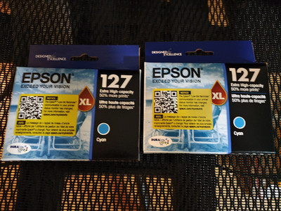 2028 GENUINE LOT 2 EPSON #127 INK CYAN T127 WORKFORCE 645 840 845 WF-7520 SEALED