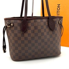 Borsa Louis Vuitton Damier Ebene Neverfull PM Tote Bag Marrone PVC Pelle Ottima