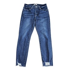 LOFT The Curvy Skinny High Rise Jeans Womens 8/29 Blue Distressed Raw Hem Denim