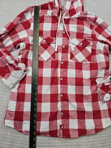 Columbia Shirt Womens Large Alabama Button Up Hooded Plaid Roll Tide - Picture 2 of 7
