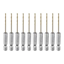 10pcs Drill Bit 1/16" Gold Titanium M2 HSS Twist Drill Bit with 1/4" Hex Shank &