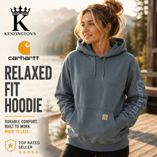 Carhartt Women's Relaxed Fit Hoodie Sweatshirt XL Blue Gray Logo Sleeve