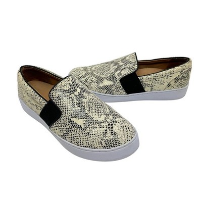 Vionic Demetra 9 Cream/Black Snakeskin Embossed Leather Slip On Comfort Sneakers