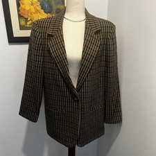 Sag Harbor Petite Women's Wool Blend Tweed Blazer 12P Tan Navy Plum Sage Green
