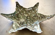12” Blueish Gray & Gold Starfish Decorative Glass Bowl Dish Pebble Look MUST SEE