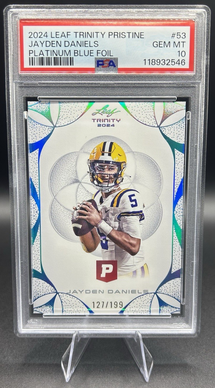 Jayden Daniels Leaf Trinity Pristine #53 Platinum Blue Foil