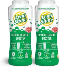 Lemi Shine Natural Dish Detergent Booster 24oz (2 Pack) | Hard Water Cleaner