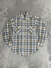 Vintage Levis Shirt Mens Small Blue Green Plaid Western Pearl Button 70s 80s