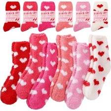 Geyoga 6 Pairs Valentine's Day Fuzzy Socks for Women with Cards Valentine Heart