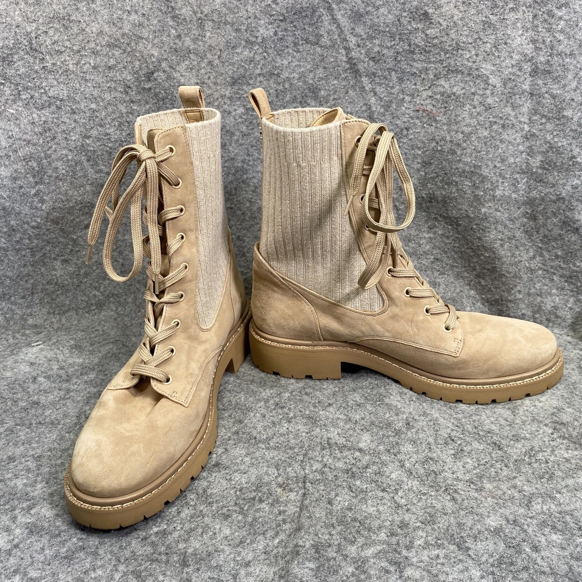 Sam Edelman Combat Boots Tan Womens 9.5M Leather Man Made Upper