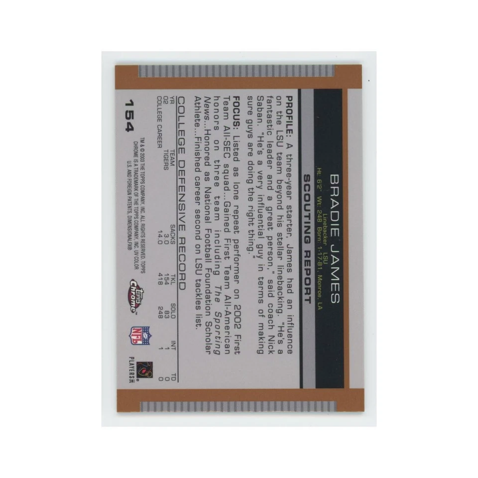 Bradie James Rookie 2003 Topps Chrome #154 LSU Tigers Football Card NM - Image 2 of 3