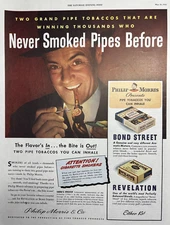 1945 Philip Morris Band Street Revelation Cigarette Pipe Tobaccos VTG Print AD