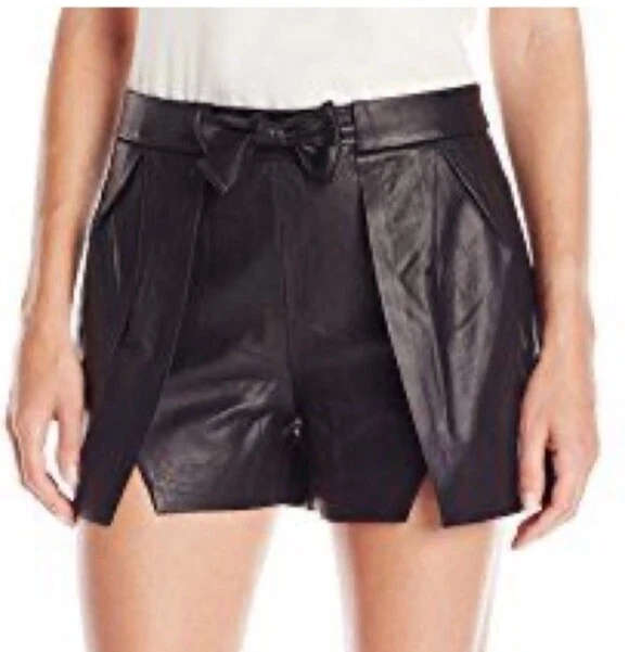 Pantalones cortos de cuero de cordero Halston Heritage talla 14 Foto 2 de 4