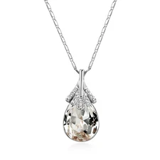 Amlong Crystal Silvertone Clear Crystal Teardrop Pendant Necklace