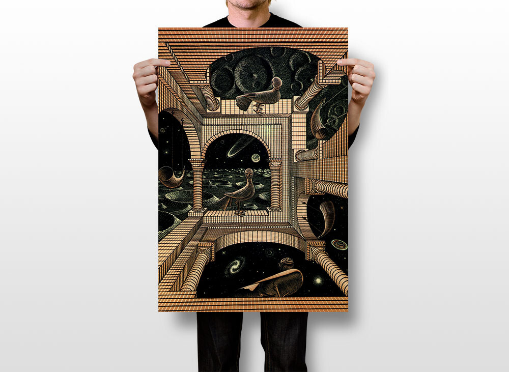 WurBu M.C. Escher Affiche artistique peintre d'escalier, impression esthétique sur toile, cadeaux, décoration moderne pour chambre à coucher, 30 x 30 cm