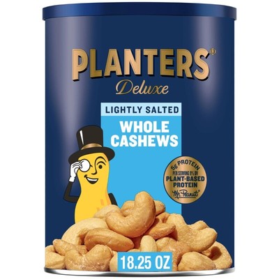 PLANTERS Deluxe Lightly Salted Whole Cashews, Party Snacks, Plant-Based Protein