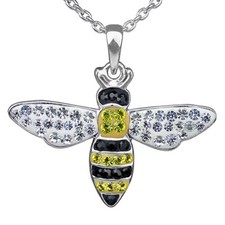 Rhodium Plated Crystal Bee Pendant Necklace 18" Chain in Jewelry Box Valentines