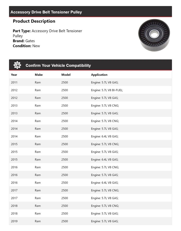Accesorio para Ram 2500 2011-2019 correa de transmisión tensor polea puertas 2012 2013 Foto 2 de 4
