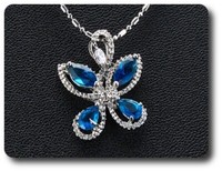 AnhäNger Blauer Saphir 4X7 Mm Vergoldet Weiß 18 K + Kette