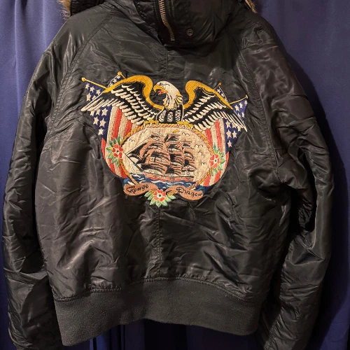 Chaqueta de bombardero vintage para hombre L piel capucha dividida aviador por Yoshie Foto 4 de 4