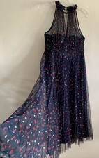 Monsoon Blue Polka Dots Empire Waist Sleeveless Pleated Dress Size10 Y2k