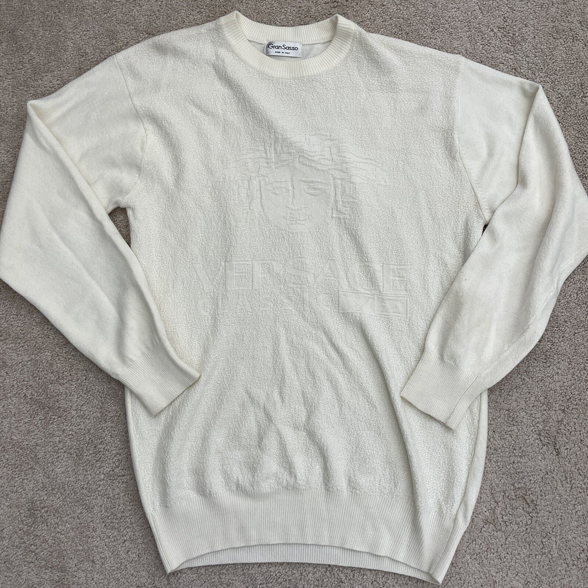 Italy GRAN SASSO White knitting Crew Neck Sweater For Men As is | eBay