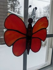 HANDCRAFTED STAINED GLASS SUNCATCHER BRIGHT ORANGE BUTTERFLY